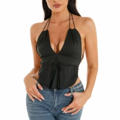 3Wishes Tops Ruffle Cropped Halter Top