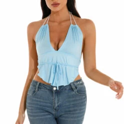 3Wishes Tops Ruffle Cropped Halter Top