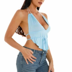 3Wishes Tops Ruffle Cropped Halter Top