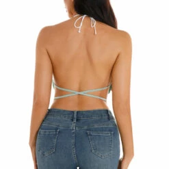 3Wishes Tops Ruffle Cropped Halter Top