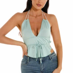 3Wishes Tops Ruffle Cropped Halter Top