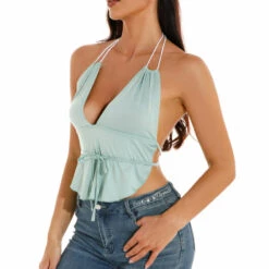 3Wishes Tops Ruffle Cropped Halter Top