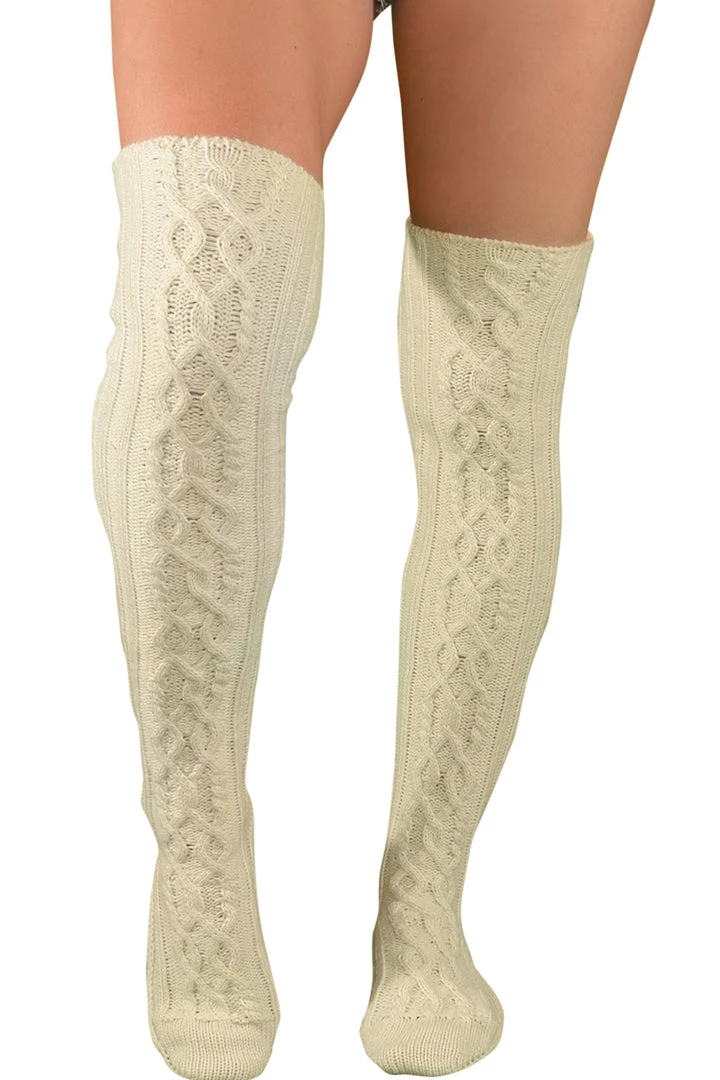LO Brands Ivory Cable Knit Thigh High Socks 1 LO Brands Ivory Cable Knit Thigh High Socks