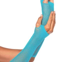 BL Brands Gloves And Arm Warmers Long Neon Blue Fingerless Fishnet Gloves