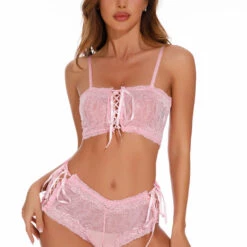 Coquette Lace Up Bralette And Boyshorts Lingerie