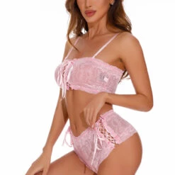 Coquette Lace Up Bralette And Boyshorts Lingerie