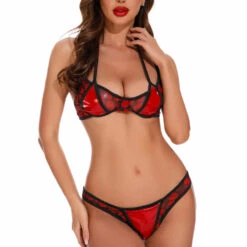 Coquette Red Vinyl Bra Set