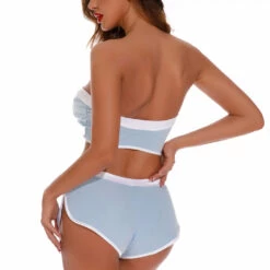 Coquette Lingerie Blue And White Tube Top Set