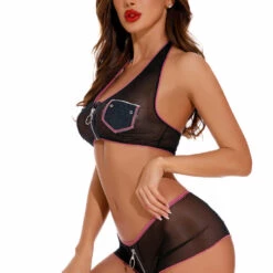 Coquette Lingerie Mesh Pocket Crop Top And Shorts