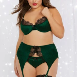 Dreamgirl Plus Size Emerald Velvet Bra Set Plus Size Lingerie