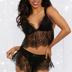 Dreamgirl Stretch Velvet And Eyelash Lace Cami Set