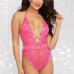 Dreamgirl Pink Sequin And Mesh Teddy