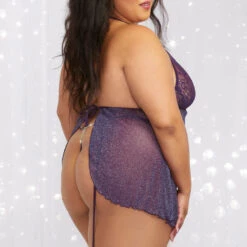 Dreamgirl Plus Size Purple Glitter Mesh Babydoll