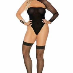 Elegant Moments Plus Size One Sleeve Opaque Teddy