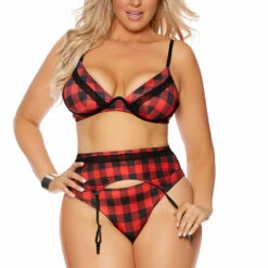 Elegant Moments Plus Size Buffalo Plaid Bra Set