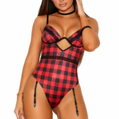 Elegant Moments Lingerie Buffalo Plaid Teddy