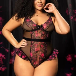 Mapalé Plus Size Floral Nymph Ruffle Teddy