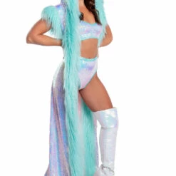 J. Valentine Holographic Sequin Mesh Duster Music Festival Wear