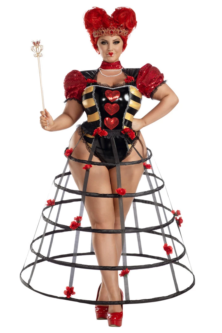Party King Plus Size Caged Heart Queen Costume 1 Party King Plus Size Caged Heart Queen Costume