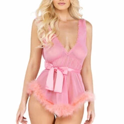Roma Costume Retro Mesh And Marabou Babydoll