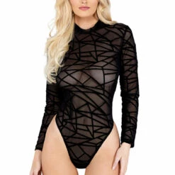 Roma Costume Lingerie Sheer Flocked Bodysuit