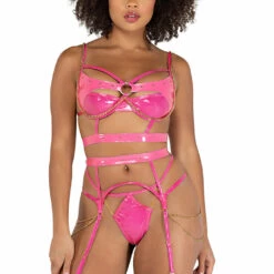 Elegant Moments Vinyl And Chains Bra Set Lingerie