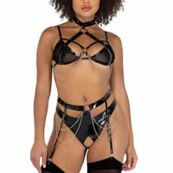 Roma Costume Lingerie Vinyl And Chains Harness Bra And Crotchless Panty 10 Roma Costume Lingerie Vinyl And Chains Harness Bra And Crotchless Panty