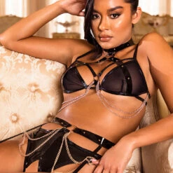 Roma Costume Lingerie Vinyl And Chains Harness Bra And Crotchless Panty 14 Roma Costume Lingerie Vinyl And Chains Harness Bra And Crotchless Panty