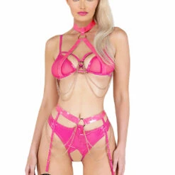 Roma Costume Lingerie Vinyl And Chains Harness Bra And Crotchless Panty