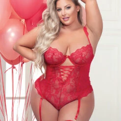 Seven Till Midnight Plus Size Heart Mesh And Lace Garter Teddy Plus Size Lingerie