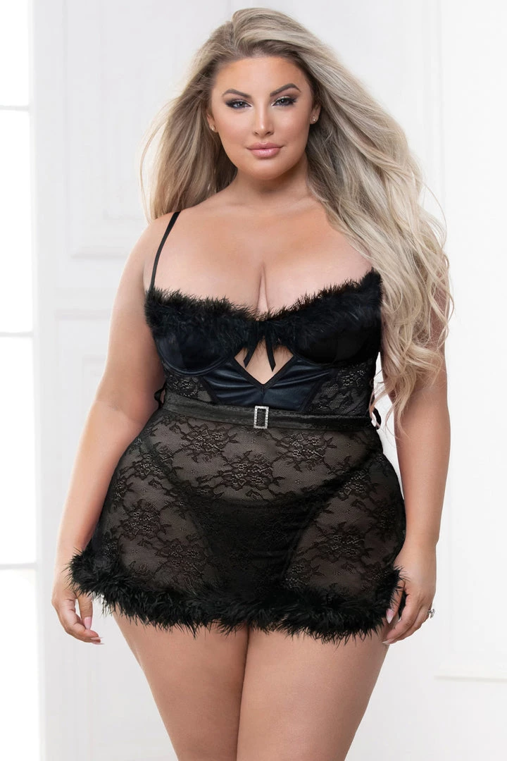 Seven Till Midnight Plus Size Holiday Lace And Marabou Chemise 1 Seven Till Midnight Plus Size Holiday Lace And Marabou Chemise