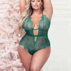 Seven Till Midnight Plus Size Low Cut Eyelash Lace Teddy