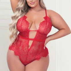 Seven Till Midnight Plus Size Low Cut Eyelash Lace Teddy