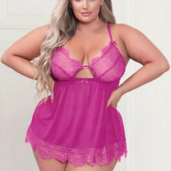 Seven Till Midnight Plus Size Lovely Eyelash Lace And Mesh Babydoll