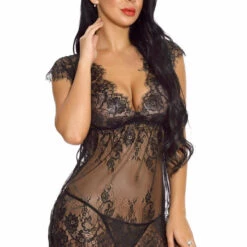 3WISHES Lingerie Lacy Cap Sleeve Babydoll