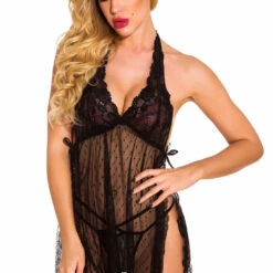 3WISHES Fancy French Dot Halter Babydoll Babydoll Lingerie