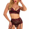 3WISHES Lingerie Wine Red Lace Bra Set