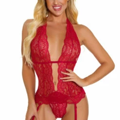 3WISHES Lace Cami Garter Set Lingerie