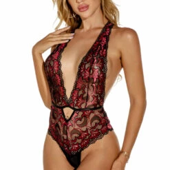 3WISHES Teddy Lingerie Low Cut Lace Teddy