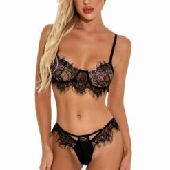 3WISHES Lingerie Elegant Eyelash Lace Bra Set