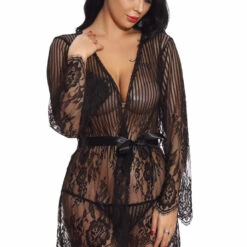 3WISHES Floral And Stripes Robe Lingerie