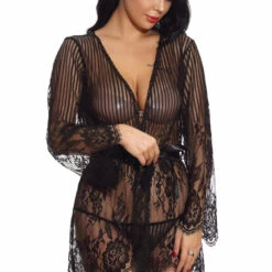 3WISHES Floral And Stripes Robe Lingerie