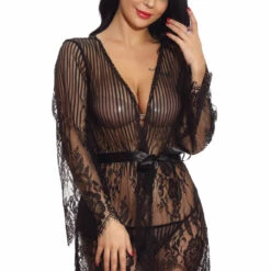 3WISHES Floral And Stripes Robe Lingerie