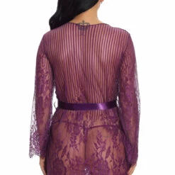 3WISHES Floral And Stripes Robe Lingerie