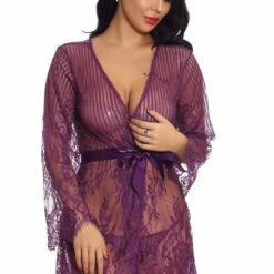 3WISHES Floral And Stripes Robe Lingerie