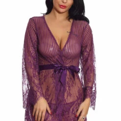 3WISHES Floral And Stripes Robe Lingerie