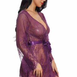 3WISHES Floral And Stripes Robe Lingerie