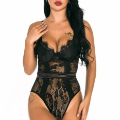 3WISHES Patterned Lace Lingerie Teddy