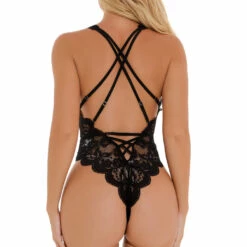 3WISHES Strappy Lace Lingerie Teddy Teddy Lingerie