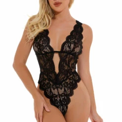 3WISHES Strappy Lace Lingerie Teddy Teddy Lingerie